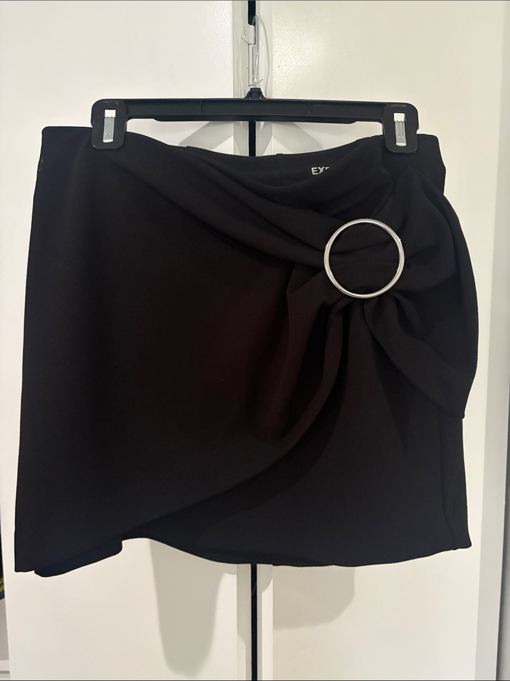 Express Black Mini Skirt with Silver Ring Accent